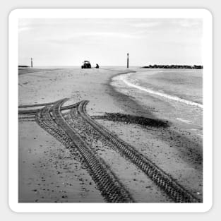 Tractor tracks in the sand on the beach at Sea Palling, Norfolk, UK Sticker